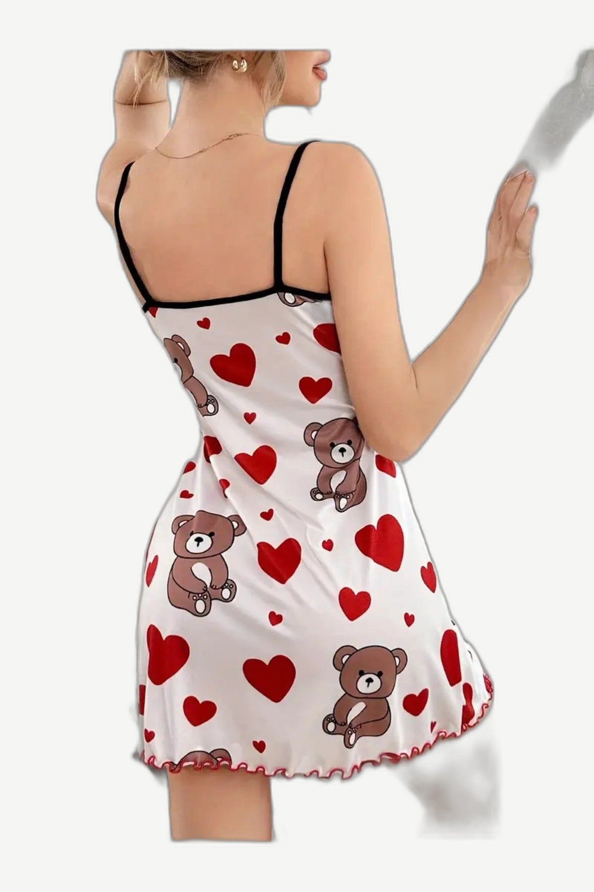 Secret Wear | Sweet Teddy Yumuşak Dokulu Ayıcık & Kalp Baskılı Gecelik
