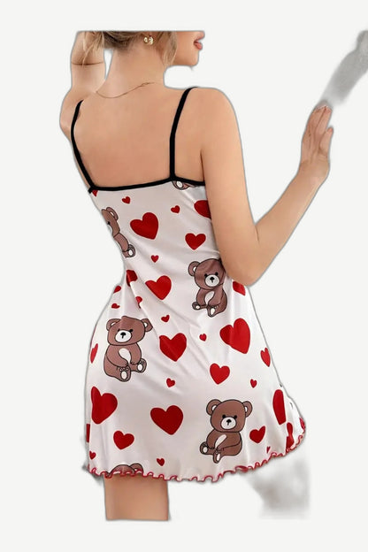 Secret Wear | Sweet Teddy Yumuşak Dokulu Ayıcık & Kalp Baskılı Gecelik