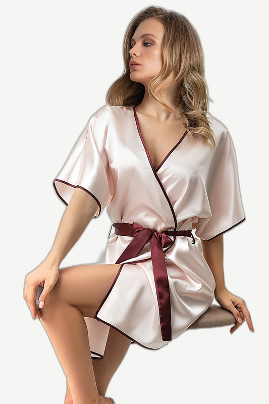 Secret Wear | Royal Satin Kontrast Biye Detaylı Lüks Saten Sabahlık